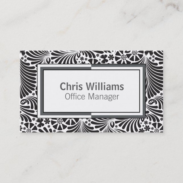 Black and White Floral Modern Professional Business Card (Front)