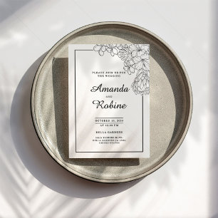 Black and White Floral Modern Simple Wedding Invitation