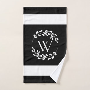 Black and White Floral Monogram Bath Towel Set