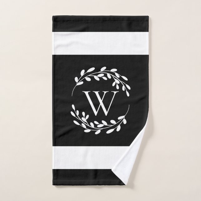 Black and White Floral Monogram Bath Towel Set (Hand Towel)