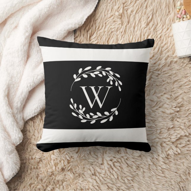 Black and White Floral Monogram Cushion (Blanket)