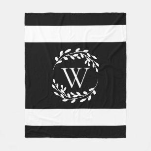 Black and White Floral Monogram Fleece Blanket