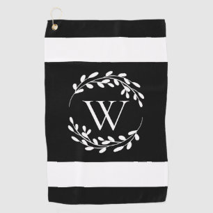 Black and White Floral Monogram Golf Towel
