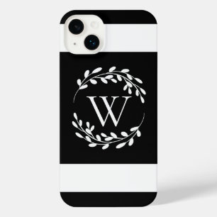 Black and White Floral Monogram iPhone 14 Plus Case