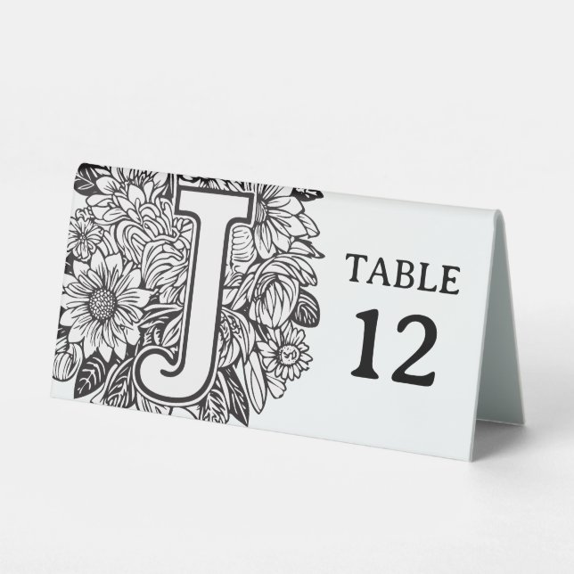 Black and White Floral Monogram J Editable Event (Front)
