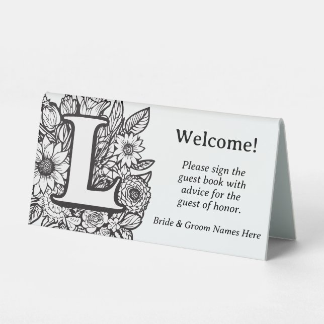 Black and White Floral Monogram Letter L Wedding (Front)