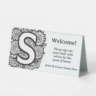 Black and White Floral Monogram Letter S Wedding