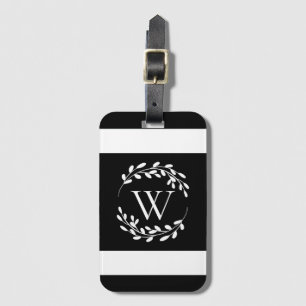 Black and White Floral Monogram Luggage Tag