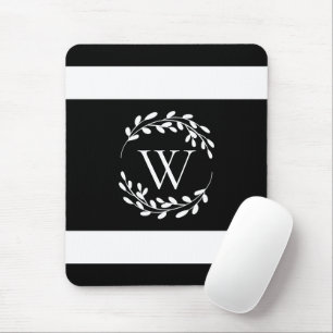 Black and White Floral Monogram Mouse Mat