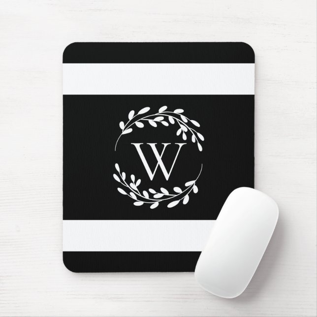 Black and White Floral Monogram Mouse Mat (With Mouse)