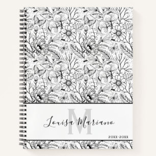 Black and White Floral Monogram Notebook
