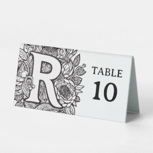 Black and White Floral Monogram R Editable Event