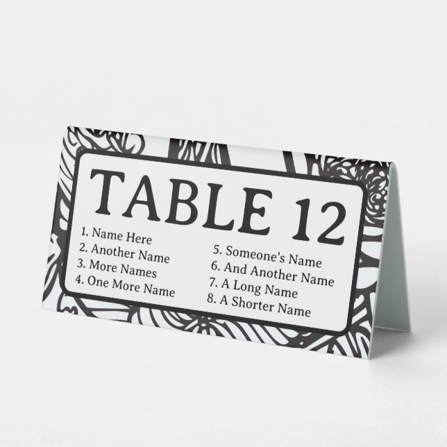 Black and White Floral Monogram "R" Seating Chart (Back)