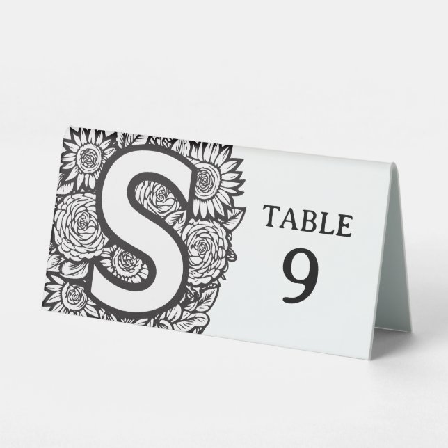 Black and White Floral Monogram S Editable Event (Back)
