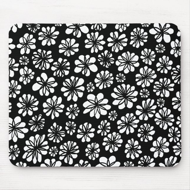 Black and White Floral Mouse Mat (Front)