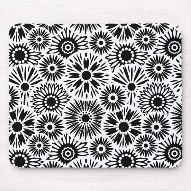 black and white floral mousepad (Front)