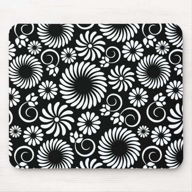 black and white floral mousepad (Front)