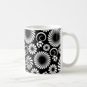 black and white floral mug