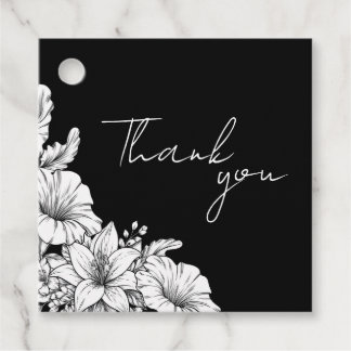Black and White Floral Name Monogram Wedding Favour Tags