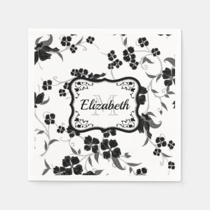 Black and White Floral Napkin
