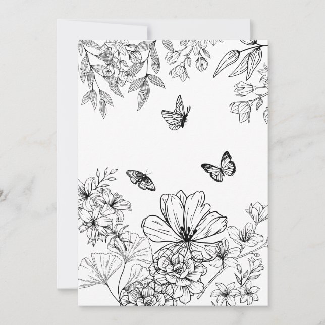 Black and White Floral Nature Pattern Minimalist Holiday Card (Front)