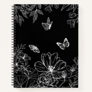 Black and White Floral Nature Pattern Minimalist Notebook