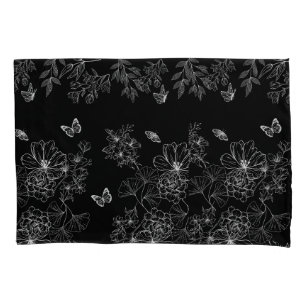 Black and White Floral Nature Pattern Minimalist Pillowcase