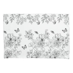 Black and White Floral Nature Pattern Minimalist Pillowcase