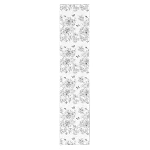 Black and White Floral Nature Pattern Minimalist Short Table Runner