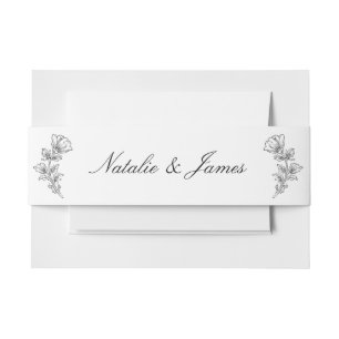 Black And White Floral Old Money Retro Wedding Invitation Belly Band