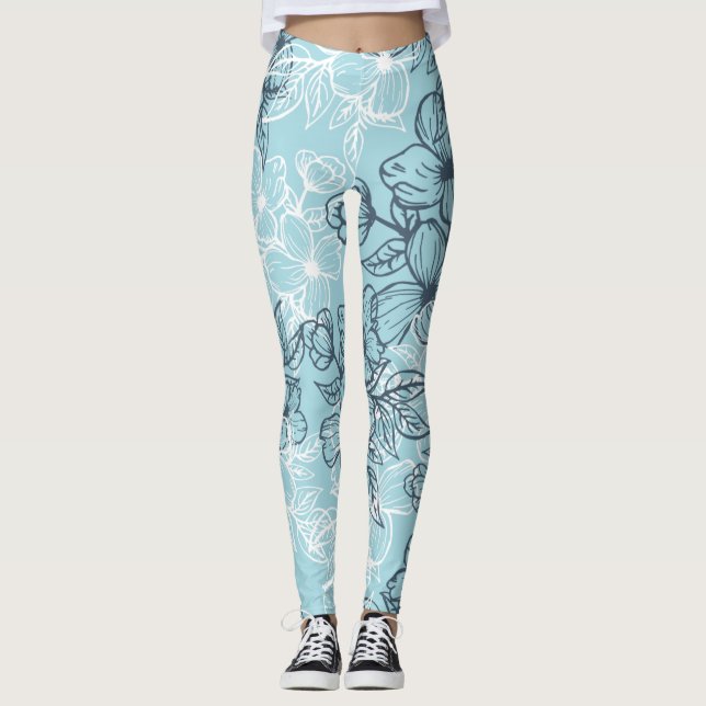 black and white floral ornement  blue leggings (Front)