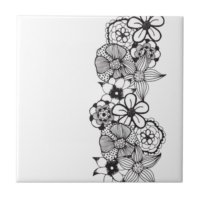 Black and White Floral Outline Tile (Front)