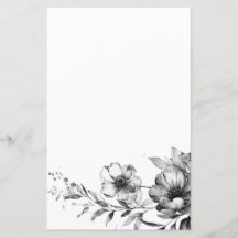 Black and White Floral Painted Stationery Paper