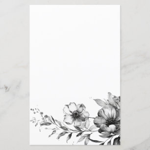 Black and White Floral Painted Stationery Paper