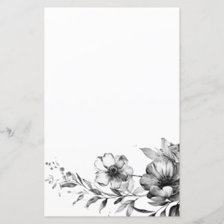 Black and White Floral Painted Stationery Paper
