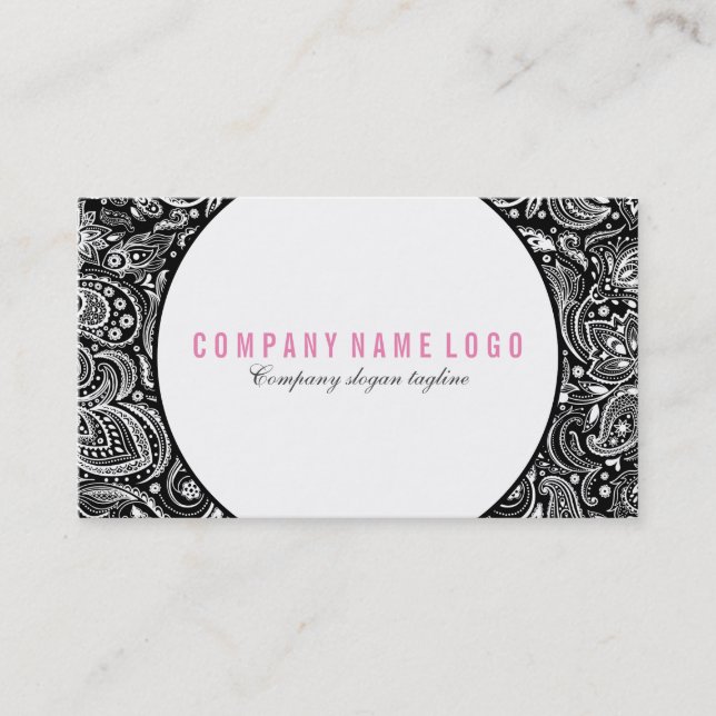 Black And White Floral Paisley Business Card (Front)