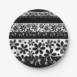Black and white floral paper plate