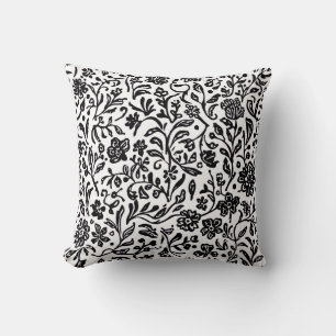 Black and White Floral Pattern Accent Cushion