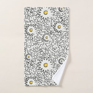 black and white floral pattern bath towel set