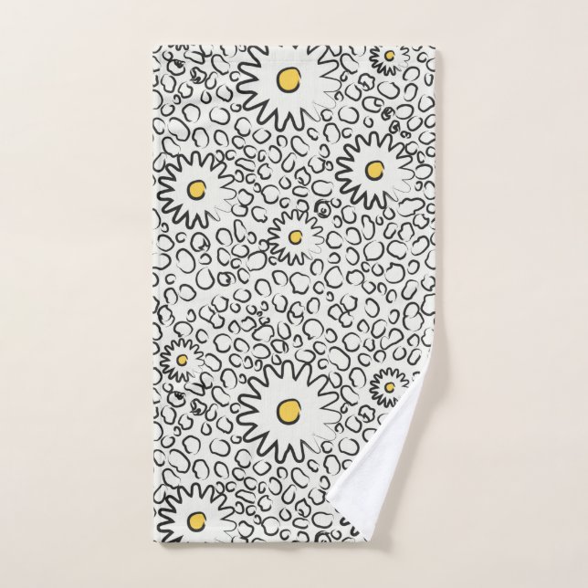 black and white floral pattern bath towel set (Hand Towel)