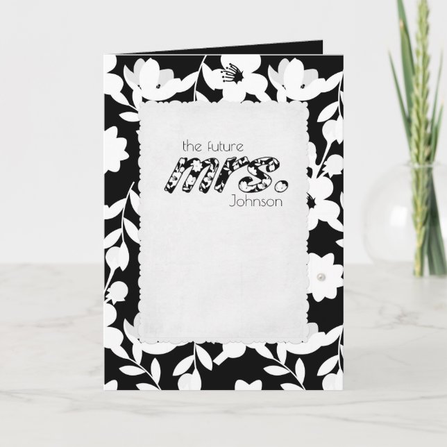 black and white floral pattern bridal shower card (Front)