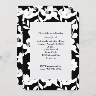 black and white floral pattern bridal shower invitation