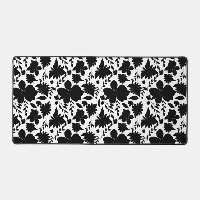 Black and White Floral Pattern Desk Mat (Front)