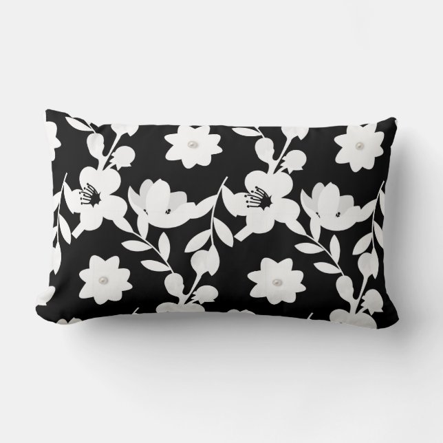black and white floral pattern lumbar cushion (Front)