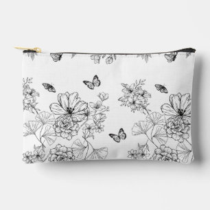 Black and White Floral Pattern Minimalist Modern Accessory Pouch