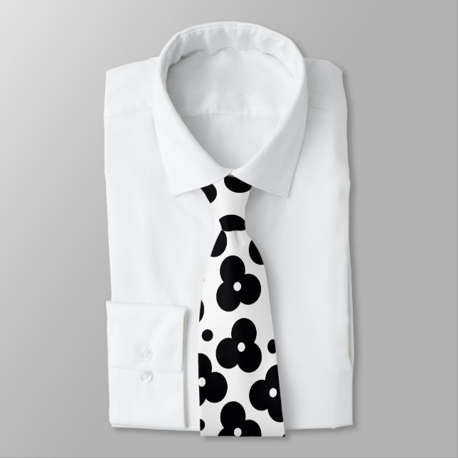 Black and white floral pattern neck tie (Tied)