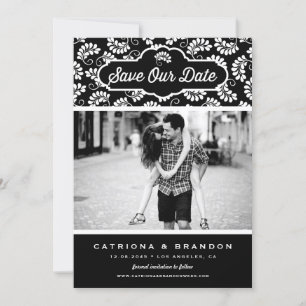 Black and White Floral Pattern Photo Save Our Date Save The Date
