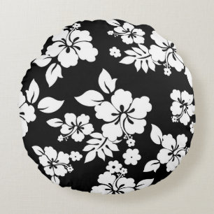 Black and white floral pattern round cushion