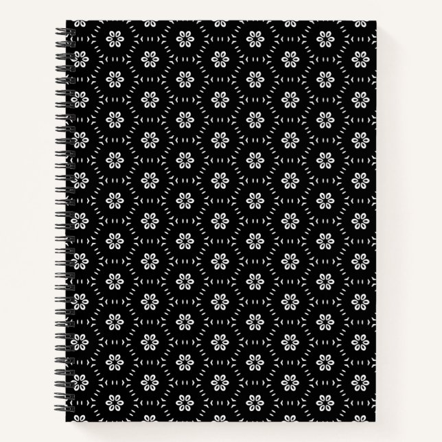 Black and White Floral Pattern Spiral Notebook (Front)