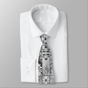 Black and white floral pattern tie